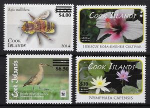 A collage of different stamps by Cook Islands